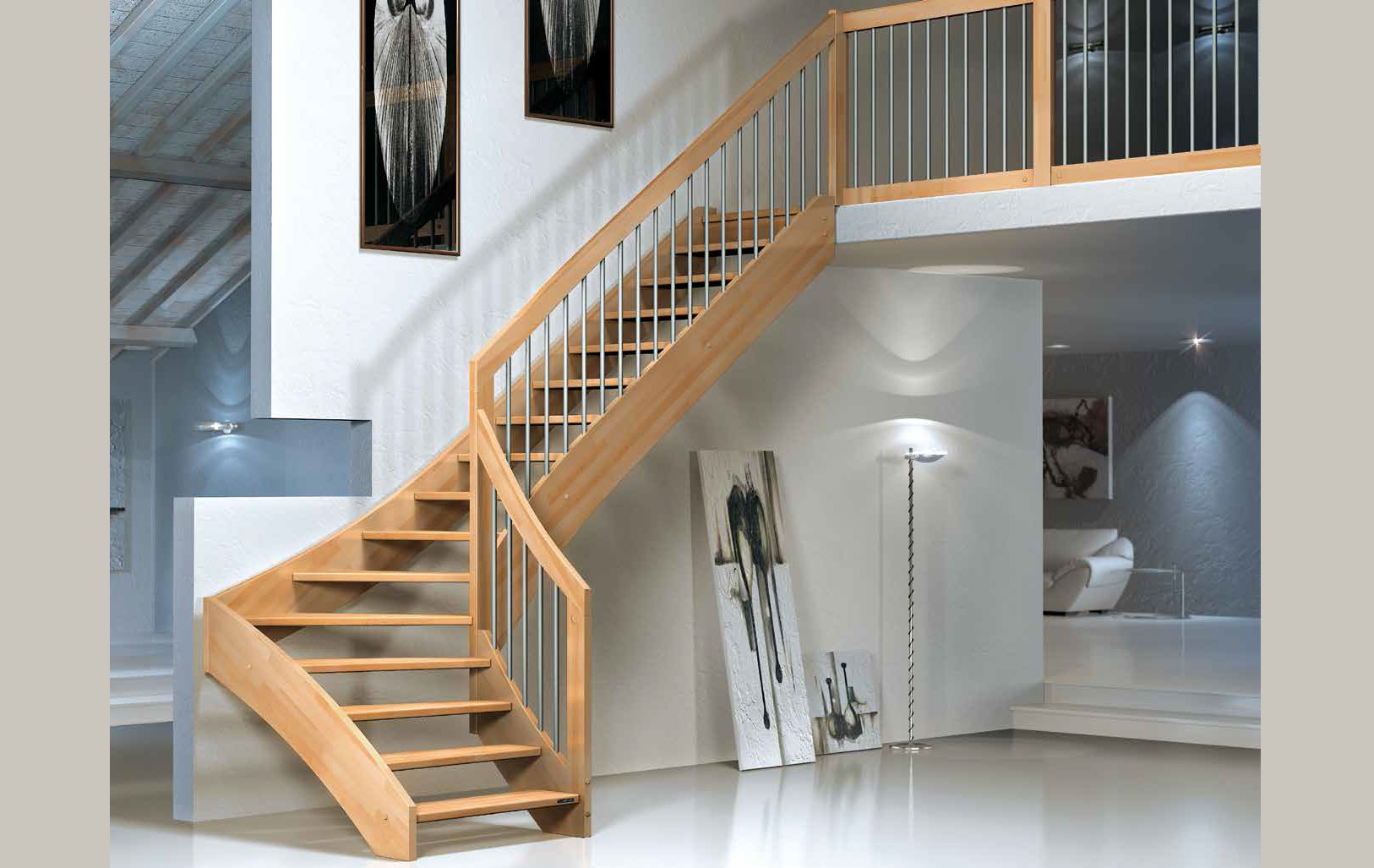 L Alakú íves Fa lépcső